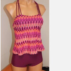Hula Honey Swimsuit Bikini Tankini 2 pc set Crochet shorts